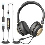 Wantek USB Headset with Microphone, Type-c/USB/3.5mm Jack 3-in-1 PC Headset, Wired & Noise Cancelling Headphone with Volume Control for Call Centers, Skype, Zoom, Home Office, 0nline Courses