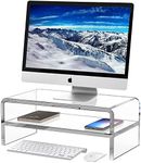 Egchi Acrylic Monitor Stand, 2 Tiers Clear Monitor Riser Computer Stand for Office, Home, Office, 5.5 Inches Hight PC Desk Stand for Keyboard Storage, Premium Platform for Laptop Printer TV Screen