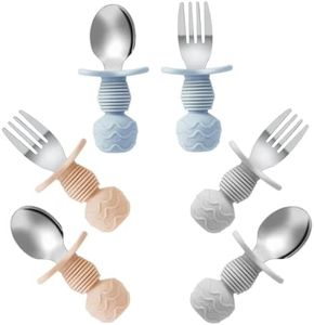 PandaEar Toddler Utensils, 6 Pack kids Silverware Set with Silicone Handle, Stainless Steel Baby Forks and Spoons -Blue