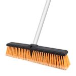 Push Broom Scrub Brush Bristles Broom Outdoor & Indoor 61.8 inches Long Handle Stainless Steel Rough Surface Floor for Concrete Wood Stone Tile Floor Bathroom Kitchen Patio Garage Deck