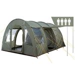 CampFeuer TunnelX tent for 4 people | Olive green | Tunnel tent with 3 entrances | Sewn-in groundsheet | Mosquito nets | Camping tent with porch | Family tent | 5000 mm water resistance