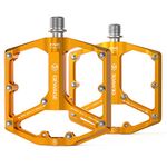 GEWAGE Road/Mountain Bike Pedals - 3 Bearings Bicycle Pedals - 9/16” CNC Machined Flat Pedals with Removable Anti-Skid Nails (Orange)