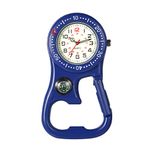 Clip on Quartz Watch Backpack Belt Fob Pocket Watch Glow in The Dark Bottle Opener for Men and Women Doctors Nurses Chefs or Outdoor Activities - Blue