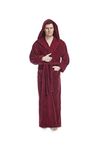 Arus Men's Hood'n Full Ankle Length Hooded Turkish Cotton Bathrobe XL Burgundy