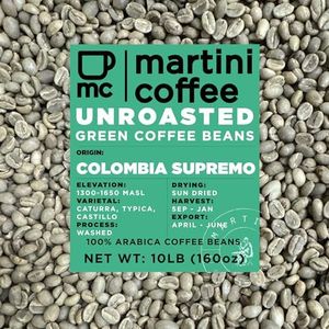 10lbs - Unroasted Green Coffee Beans - Colombia Supremo 17/18 - Green Coffee Beans For Roasting - Martini Coffee Roasters