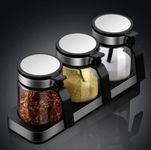 Meghasky Seasoning Box 3 Compartments Condiment Spice Storage Container with Lid for Spice Salt, Sugar, Mirchi Powder, Jiru, Coffee, Haldi Cruet Condiment Jars (Black,Clear)