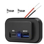 USB Socket 12V,Dual Port 12V USB Socket Campervan,PD USB C Charging Socket,QC3.0 Charging Socket,Waterproof & Dustproof Quick Car Charger for Motorcycles,Boats,RVs,Trucks,Golf Carts