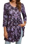 Enmain Women Tunic Top for Leggings Ladies Tunic Blouses 3/4 Long Sleeve Paisley Swing Tops Purple XL