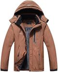 Pooluly Men's Ski Jacket Warm Winter Waterproof Windbreaker Hooded Raincoat Snowboarding Jackets Brown-S