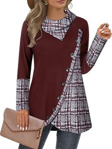 Cestyle Womens Fall Long Sleeve Cowl Neck Asymmetrical Hemline Flowy Tunic Top Brown M