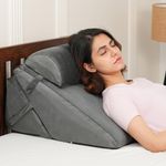 amazon basics Orthopedic Adjustable Wedge Pillow-Memory Foam with Head Rest-Back Support for Bed, Leg Elevation, Acid Reflux, GERD, Snoring |6 Months Warranty-Soft Washable Cover-Grey,38 x 57 x 53 CM