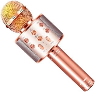 Microphone for Kids Karaoke Microphone Kids Girl Gifts for Age 4 5 6 7 8 9 Year Old Handheld Wireless Bluetooth Microphone Home Party Favor Mic Microphones Kids Christmas Birthday Gifts (Rose Gold)
