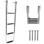 YaeMarine 4 Step Stainless Boat Ladder Folding Ladder Swim Step Ladder Telescoping Drop Ladder Marine Dock Ladder (7341S)