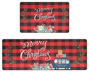 Pauwer Merry Christmas Kitchen Rugs Set of 2, Farmhouse Red Buffalo Plaid Kitchen Floor Mat, Non Slip Anti Fatigue Kitchen Mats for Floor, Cushioned Kitchen Rug Set Christmas Decorations for Home