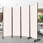 Room Divider Portable 88'' Partition Room Dividers and Folding Privacy Screens 4 Panel Wall Divider for Room Separation，Freestanding Fabric Room Divider Panel with Wheels for Home Office Hospital