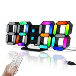 COVERY LED Digital Clock 10 '' Big Colorful Number, Rainbow and Neon Lights, 3D Modern Aesthetic for Desk, Wall - Corded Electric- Alarm, Temperature, Remote