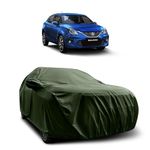 MADAFIYA Car Cover for Maruti Baleno (2015 to 2024 Models) with Mirror Pocket, Triple Stitched, All Weather Protection, Breathable Fabric, Full Size (Heavy Duty Military)