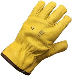 Himalayan Men's H310 Fleece Lined Leather Winter Thermal Cold Work Drivers PPE Gloves, Yellow, L