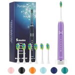 7AM2M Sonic Electric Toothbrush with 6 Brush Heads for Adults and Kids, One Charge for 90 Days, Wireless Fast Charge, 5 Modes with 2 Minutes Build in Smart Timer, Electric Toothbrushes(Purple)