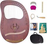 Lyre Harp, 16 Strings Mahogany Solid Wood Metal String Adult/Child Musical Instrument, With Tuning Wrench Pick, Black Gig Bag, and Music Tutorial for Beginner Instrument Lovers (coffee color)