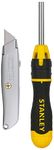 STANLEY Magnetic Holder Ratcheting Screwdriver with 10 Bits & Classic 99 6'' Retractable Utility Knife with 3 Heavy-Duty Blades (Steel Grey) & 178mm/7.5'' Spark Detecting 2-in-1 Screwdriver 5mm