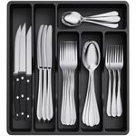 Lifewit Cutlery Drawer Organiser, Plastic Cutlery Tray for Kitchen Drawer, Utensil Flatware Silverware Holder Divider for Spoons Forks Knives Tableware, 6 Compartment, Black