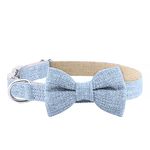 My Furry Crush Baby Blue Hemp Dog Collar with Bowtie and Charm - Soft Hypoallergenic Dog Collar - Comfortable for Sensitive Skin or Allergies - Medium
