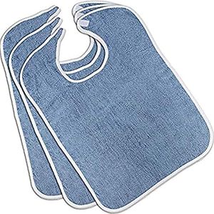 Nobles Health Care Product Solutions Terry Adult Bibs (3-Pack, Blue,18 x 30 Inches) With Velcro Closure Made From 100% Cotton - Absorbent Clothing Protector - Reusable - Machine Washable Patient Bibs