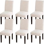 Turquoize Stretch Dining Chair Covers for Dining Room Set of 6 Chair Covers Slipcovers Chair Slipcovers Protectors Covers Dining Chairs, Feature Spandex Textured Checked Jacquard Fabric, Ivory