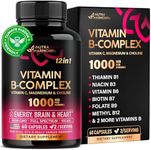 Vitamin B Complex for Men & Women - Made in USA - B-Complex: B1, B2, B3, B5, B6, B7, B8, B9, B12 with Vitamin C, Choline, Inositol - Energy, Brain & Heart Support Supplement, 60 Vegan Capsules