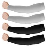 WLLHYF 2 Pairs UV Sun Protection Sleeves Unisex Arm Sleeves Nylon Spandex Tattoo Cover Up Cooling Athletic Sports Sleeves for Men Women Basketball Football Outdoors Activities (Black/Gray)