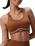 baleaf Freeleaf Broadway High Support Sports Bra for Women Dance Yoga Workout, Wirefree Molded Cup Spaghetti Strap Longline Padded Tops, Brown XS