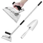 Sand Scoop with Long Handle for Beach Metal Detecting, Heavy Duty Stainless Steel Metal Detecting Shovel for Underwater Treasure Hunting, Metal Detector Accessories (Shovel + Scoop + Handle)