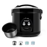 MOOSUM Electric Rice Cooker with One Touch for Asian Japanese Sushi Rice, 10-cup Uncooked, Convenient Cooker with Steamer, Stainless Steel Housing and Auto Warmer, Black