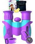 Living Squad Shockproof Compact Kid's Binoculars 8x21 with High Resolution Optics for Bird Watching, Stargazing, Hunting, Hiking, with Case, Neck Strap - Purple Age 3-12