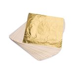 KraftiSky Gold Leaf Sheets - 100 Gold Foil Sheets - 14 x 14 cm Multipurpose Gold Leaf for Nails, Art & DIY Projects, Picture Frames, Home Walls, Interior and Multi Artistic Decoration (Foil)