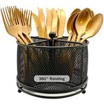 DysanVica 360° Rotating Metal Utensil Caddy - 4 Compartment Silverware Cutlery Holder Rotation Fork Spoon Napkin Organizer Flatware Storage Basket Party Countertop Buffet Picnic Camping Outdoor Black