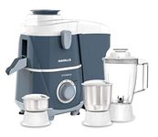 Havells Vitonica 500W Juicer Mixer Grinder with 3 Stainless Steel Jar, Large Size Pulp Container,Foldable Juicing Spout, 2 Yr Product & 5 Yr Motor Manufacturer Warranty (White & Blue)