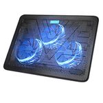 TECKNET Laptop Cooling Pad, Portable Slim Quiet USB Powered Laptop Notebook Cooler Cooling Pad Stand Chill Mat with 3 Blue LED Fans, Fits 12-17 Inches (Black)