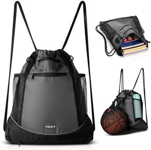 VULKIT Drawstring Backpack, Gym Bags for Men & Women with Large Front Mesh Pocket for Basketball Soccer Gears,Swim Bag, Grey, Modern