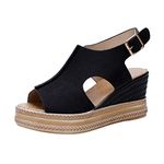 wedge sandals Wedge Sandals for Women Casual Sandals Wedges ladies sandals size 9 womens sandals Ladies Shoes womens sandals sandals for women dressy summer A-12-Black 6