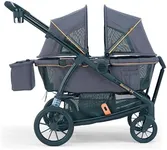 Pamo Babe All-Terrain Wagon Stroller for Two Kids, Double Stroller with Push or Pull Handle, Canopy, Storage Basket, Dinner Plate, Oversized Damping Wheels, Mosquito Net and Rain Cover Grey