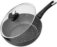 Rainberg Deep Frying Pan, Frying Pan with Lid, Granite Frying Pan Nonstick, Nonstick Frying Pans with Lid, Stone Frying Pan with Lid, Induction Compatible(Black Deep FryPan, 26cm)