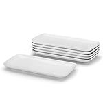 Miicol Rectangle Serving Platters Set of 6, White Serving Plates 9 inch/23cm, Small Ceramic Dinner Plates for Dessert, Sushi, Side Dishes, Party