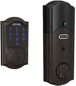 SCHLAGE BE469ZP CAM 716 SCHLAGE Connect Smart Deadbolt with Alarm Inbuilt Camelot Trim in Aged Bronze.