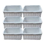 White Wicker Basket Kids Bedroom Bathroom Living Room Kitchen With White Lining, By Arpan (Pack of 6 (W36xD25xH15cm Approx))