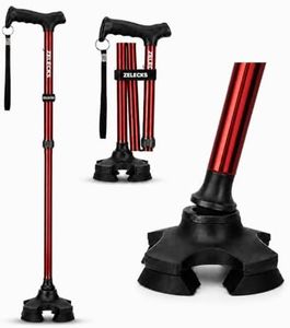 ZELECKS Walking Cane for Women & Men - Self Standing Adjustable Folding Cane with T Handle and 360 Pivot Base - Lightweight Foldable Walking Stick for Seniors - Collapsible Cane for Walking