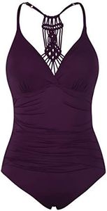 Hilor Plus Size Swimsuit for Women Macrame Back Bathing Suits Ruched Tummy Control Swimwear Deep Merlot 20