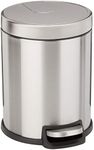 Amazon Basics Round Cylindrical Soft-Close Small Trash Can With Foot Pedal for Bathroom and small space, 5 Liter/1.3 Gallon, Brushed Stainless Steel