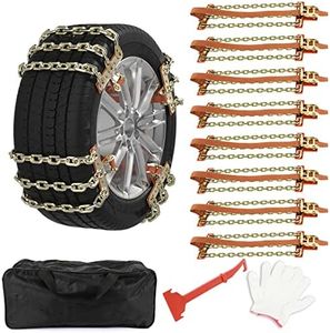 SCITOO 165-215mm Snow Chains For Car Pickup Trucks SUV,8 Pack Quick Easy Installation Tire Traction Chain,Portable Reusable Adjustable Universal Emergency Anti-Skid Thickening Tire Chains - Set of 8